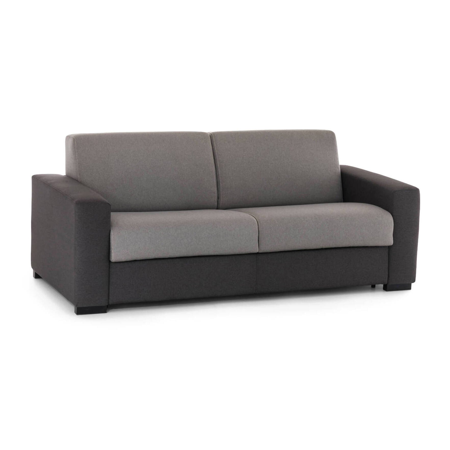 Divano Letto Alicia, Divano a 3 posti, 100% Made in Italy, Sofà Soggiorno con apertura girevole, in tessuto imbottito, con Braccioli slim, Cm 200x95h90, Grigio e Antracite