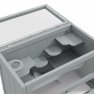 Cage pour hamsters souris petits rongeurs multi-équipements rampe plateformes toit ouvrant grillagé porte bois de sapin plexiglas gris