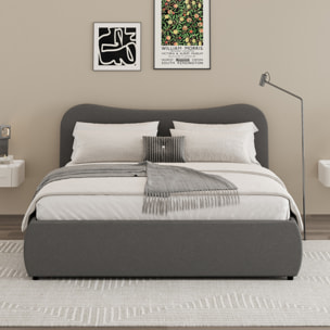 MILANO Lit coffre 140x190cm design arrondi velours côtelé gris