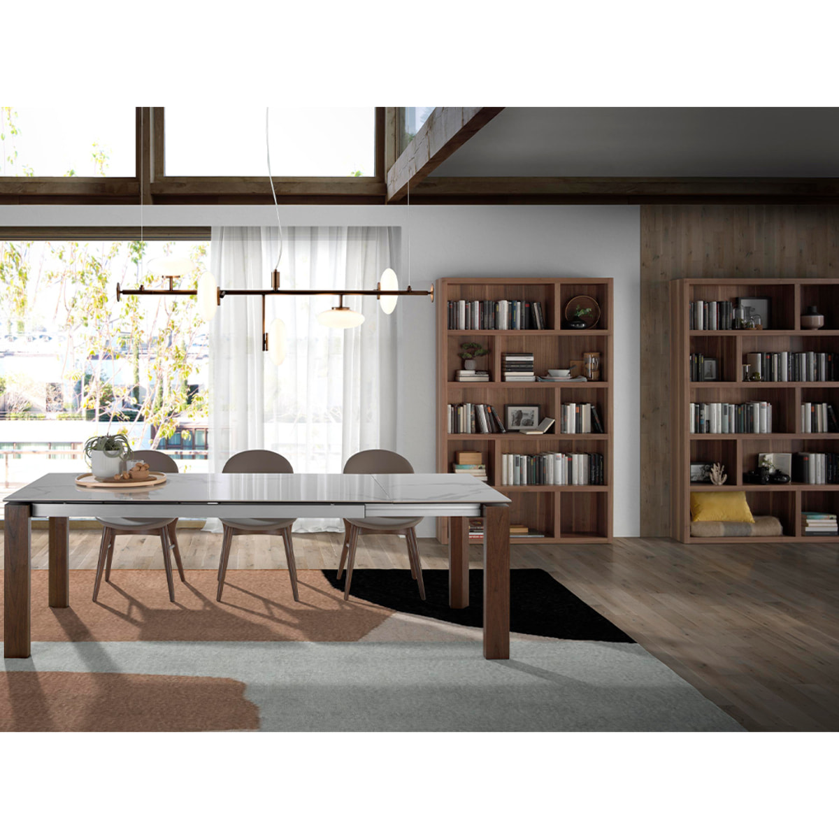 Estantería en madera chapada en nogal 126x25x197cm