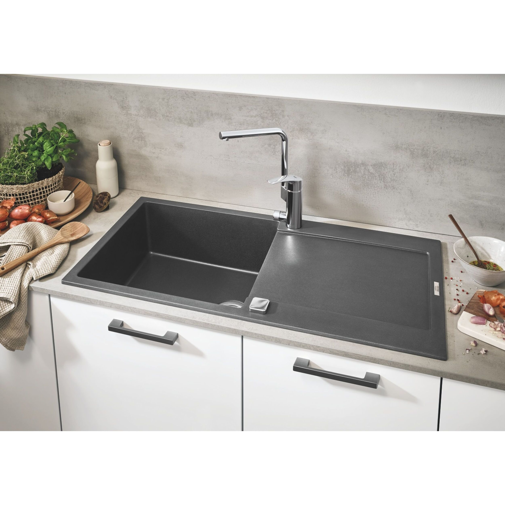 GROHE K500 Evier composite 1 bac avec égouttoir 1000mm x 500mm gris granite