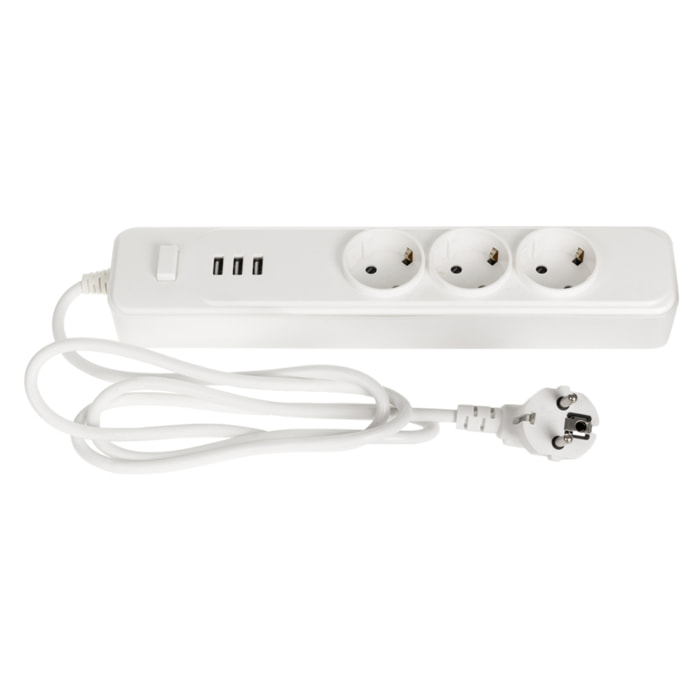 Ciabatta con 3 prese e 3 porte USB