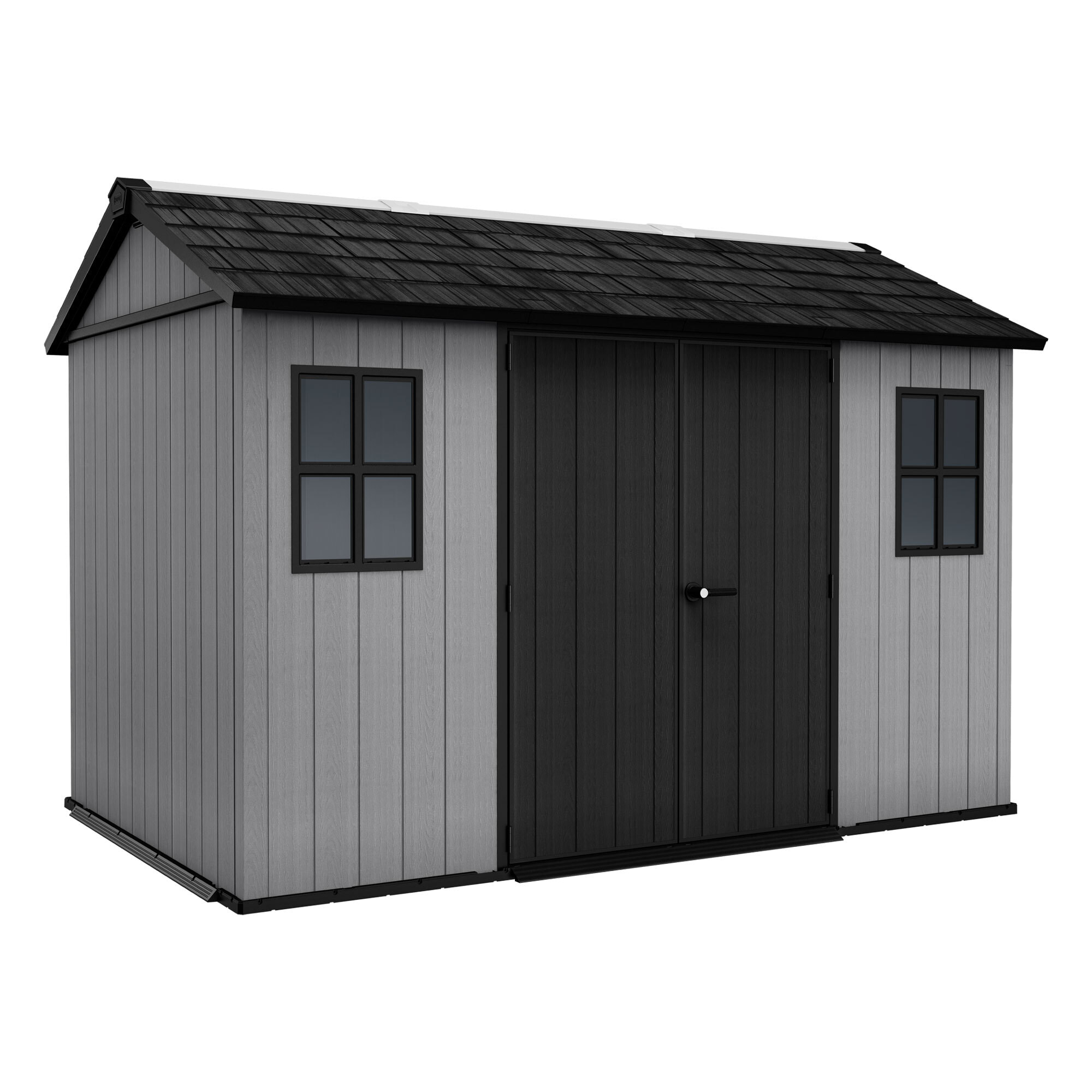 Newton + 7511/1175 - Casetta da Giardino 350x246x230 cm 2 Ante per deposito attrezzi finitura effetto legno Evotech+ in Resina Grigio e Nero