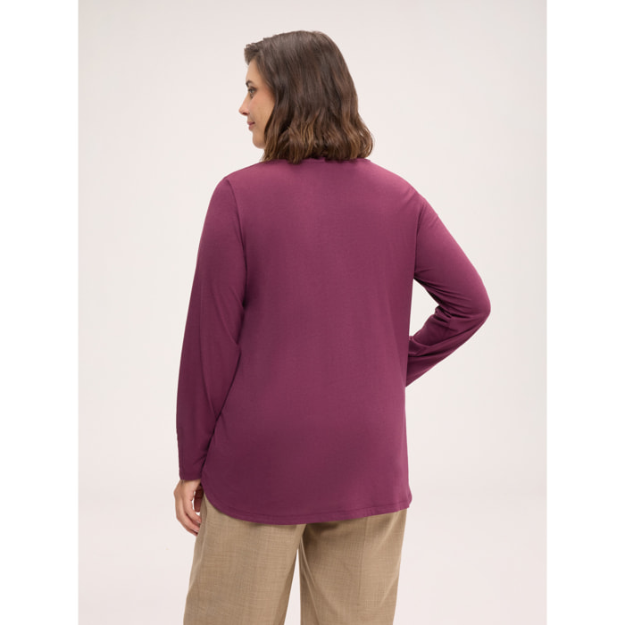 Fiorella Rubino - T-shirt in jersey con bottonicini sui polsisni - Bordeaux
