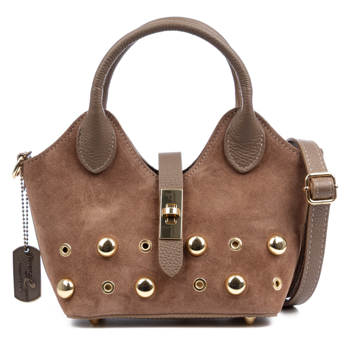 Barzanò Borsa a mano Donna. Pelle scamosciata autentica con dettagli metallici.
