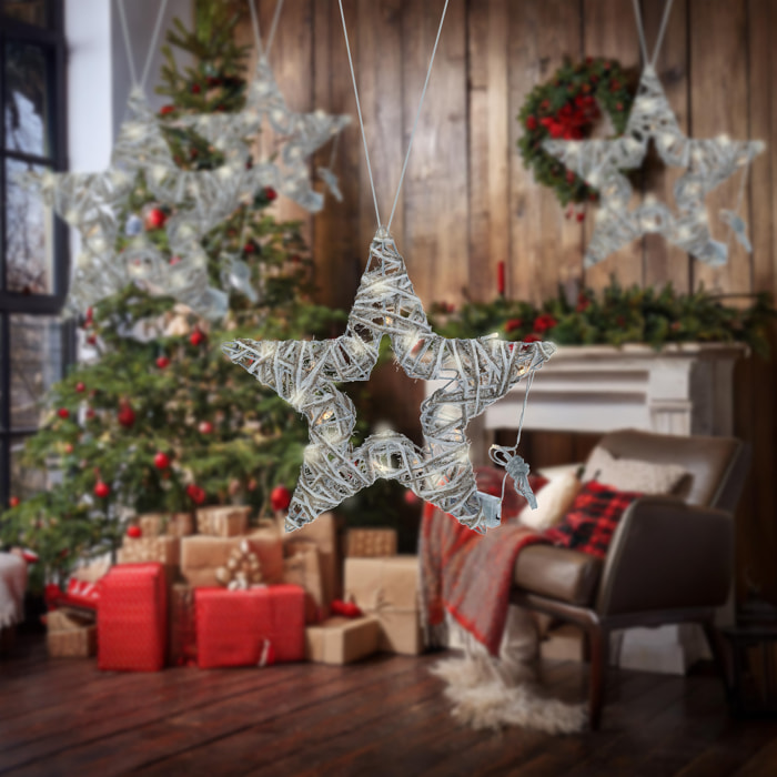 estrella decorativa luminosa con 15 luces led con purpurina 35x4x35cm