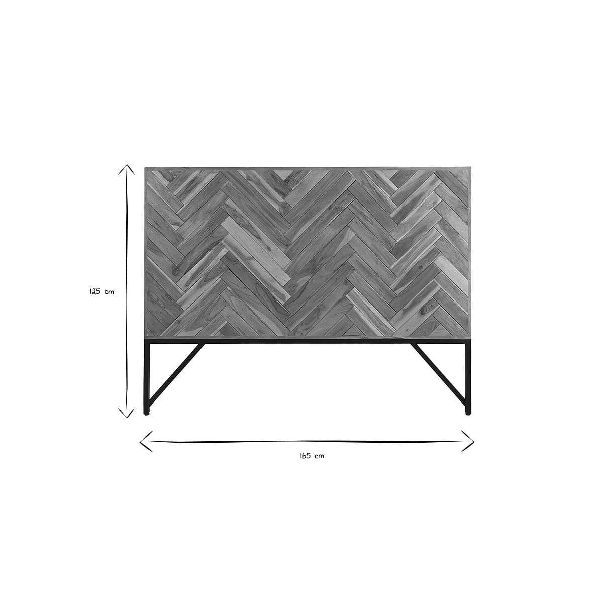 Tête de lit à motifs chevrons en bois massif et métal noir L165 cm STICK
