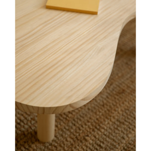 Table basse en bois massif aux formes organiques en teinte naturelle en différentes tailles