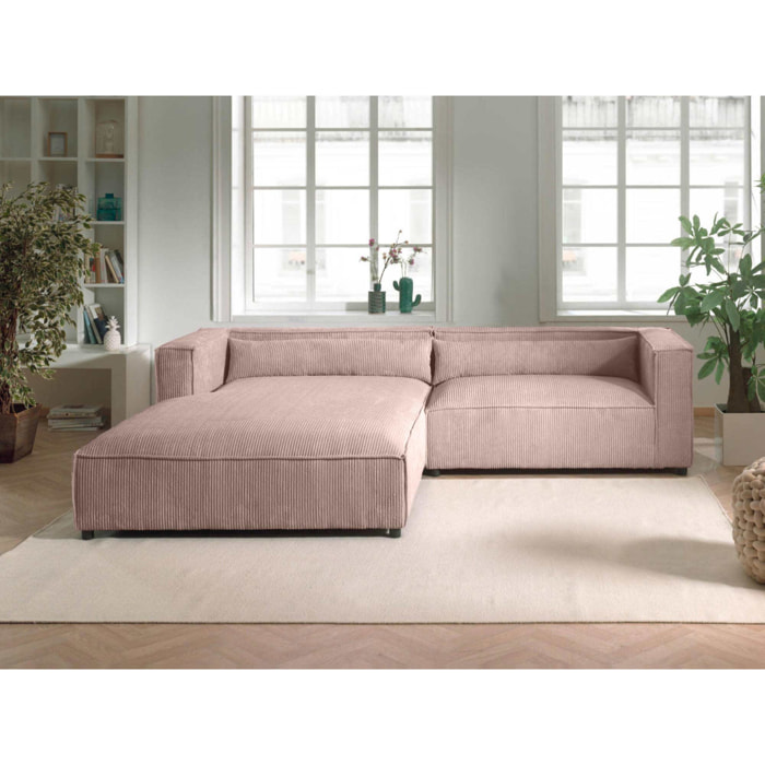 Ela - canapé d'angle gauche 4 places - en velours côtelé - style contemporain - Rose
