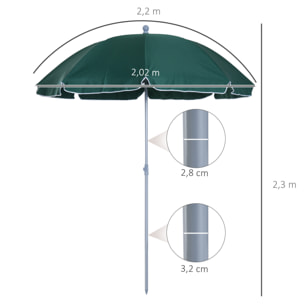 Sombrilla de Playa Diámetro Ø200cm con Techo Inclinable Poste Desmontable Verde