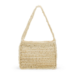 Bolso de hombro beige en rafia