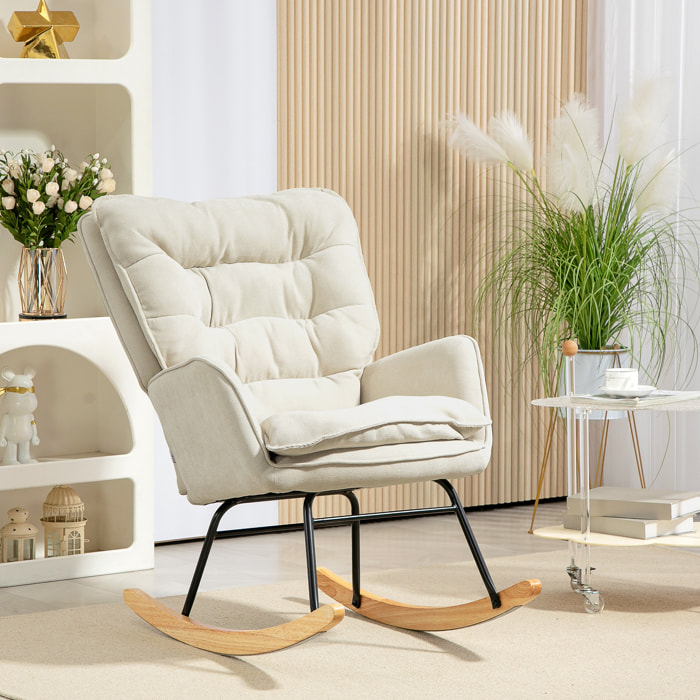 Mecedora Tapizada en Chenilla Silla Mecedora con Patas de Madera de Haya y Reposabrazos Mecedora para Lactancia Carga 120 kg para Dormitorio Salón Beige