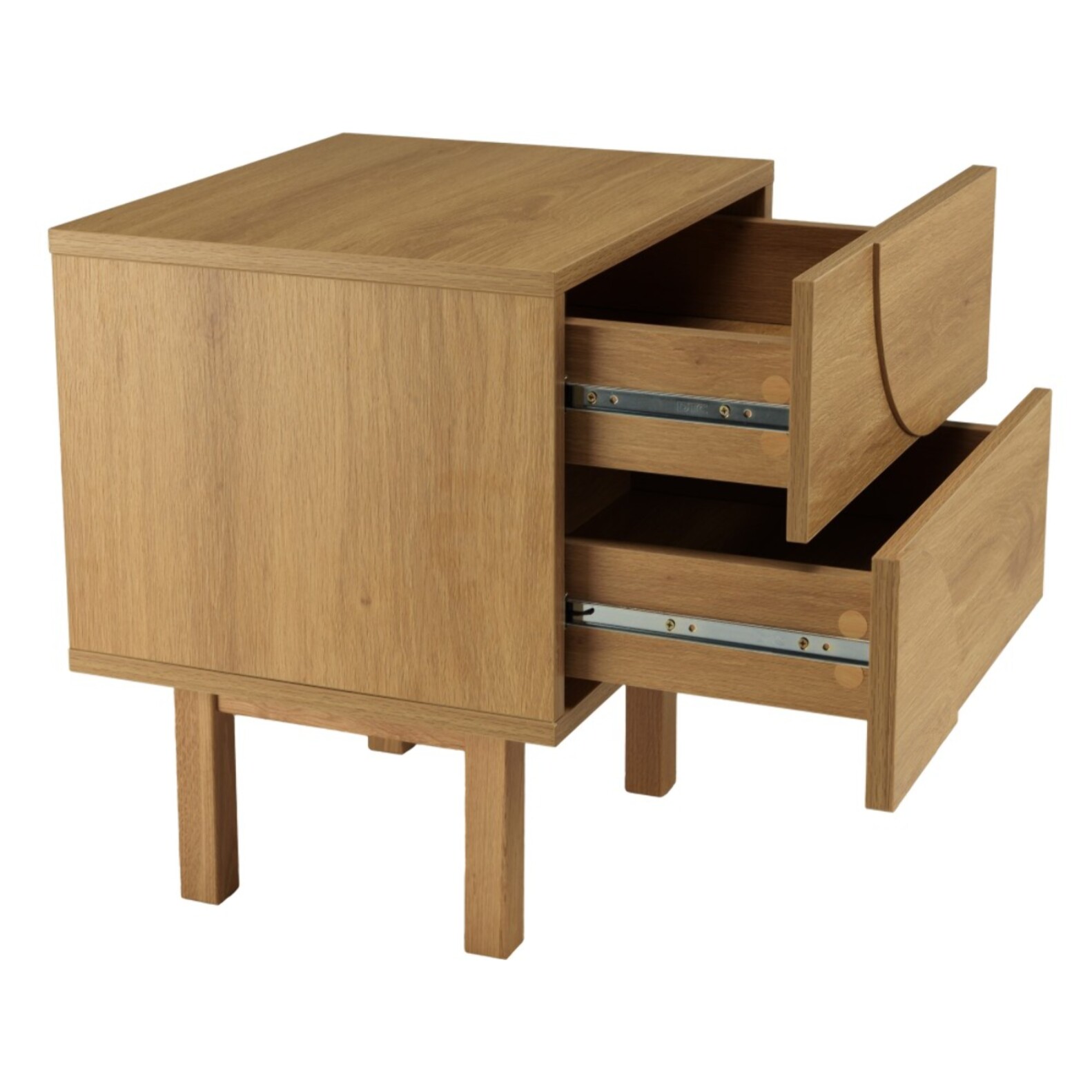 ETHAN - Table de chevet bois 2 tiroirs motif arrondi couleur naturelle