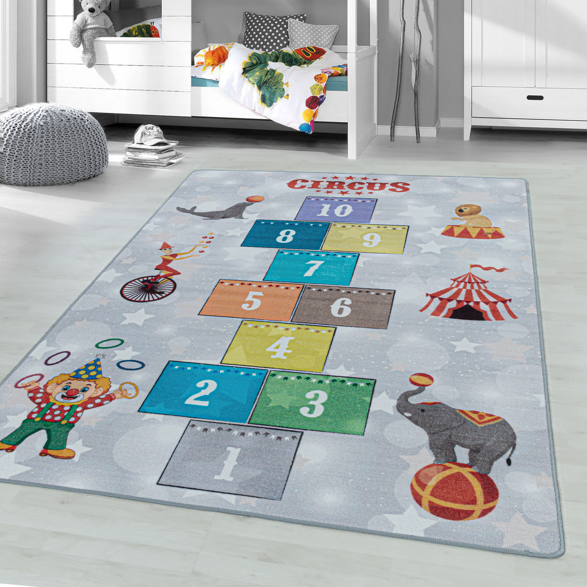 PLAY - Tapis enfant marelle cirque gris - PLA2909GRI