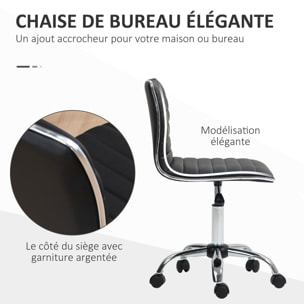 Chaise de bureau design style Chesterfield acier chromé revêtement synthétique noir