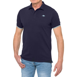 Polo con righine LIZARD cotone piquet Blu Navy