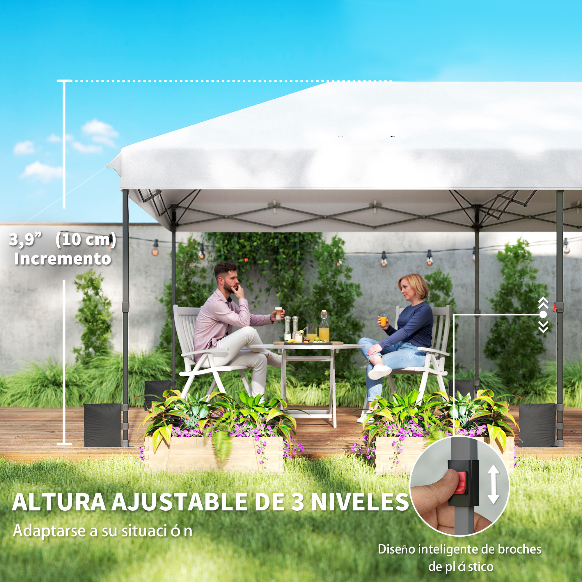 Carpa Plegable Gazebo 6x3 m, Pop-up, Cenador de Jardín Altura Ajustable en 3 Niveles, Toldo Protección UPF50+, Montaje Fácil con Bloqueo Central, 6 Sacos de Arena y Bolsa con Ruedas, Plateado