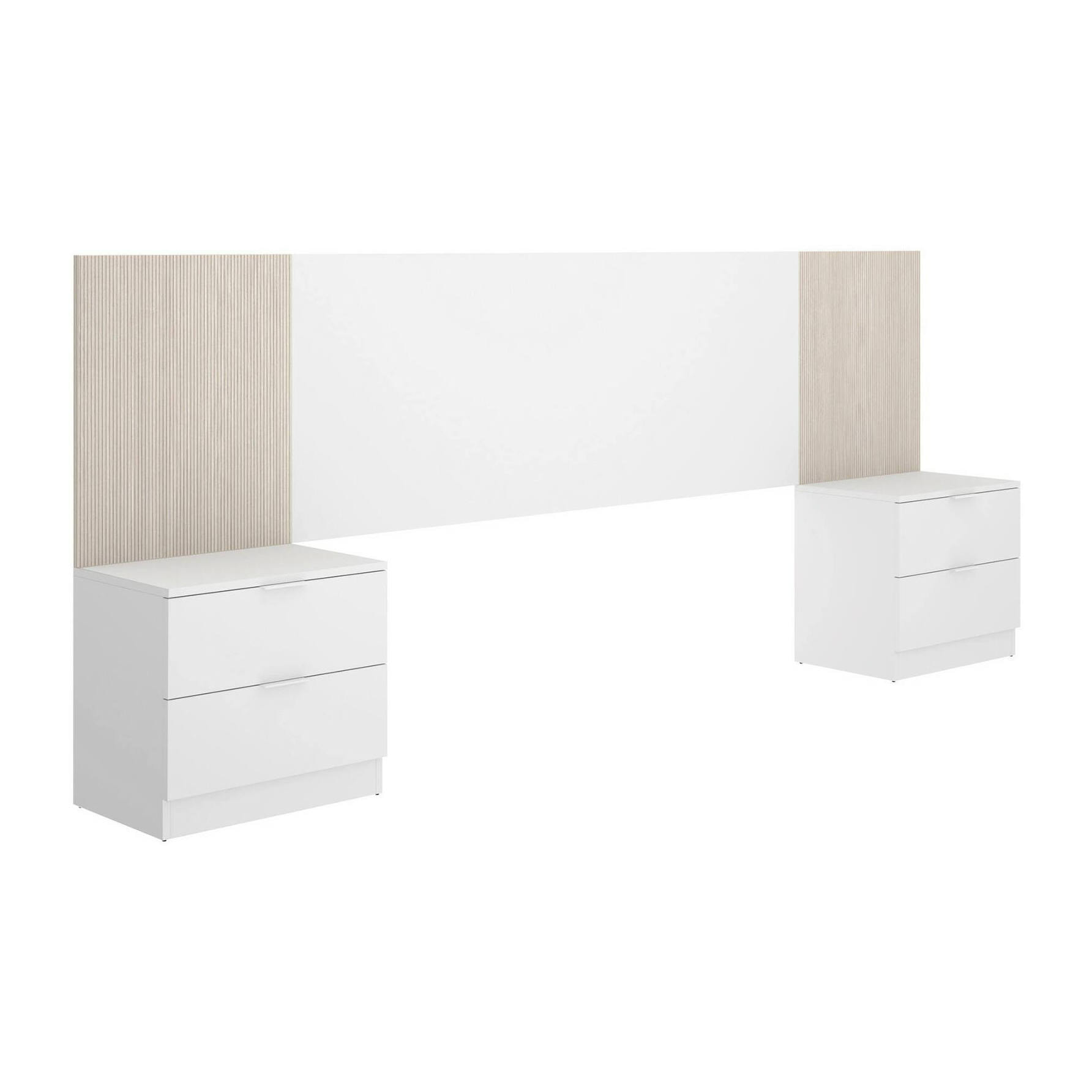 Testiera letto Dujuan, Spalliera, Testata per camera da letto, Poggiatesta, 259x34 h106 cm, Bianco e Rovere
