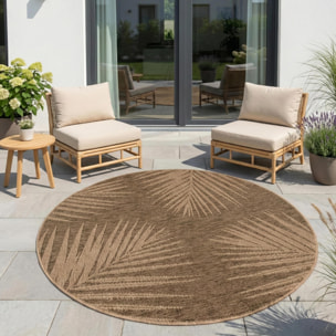TIMBER - Tapis rond intérieur/extérieur beige effet jute à motif feuille