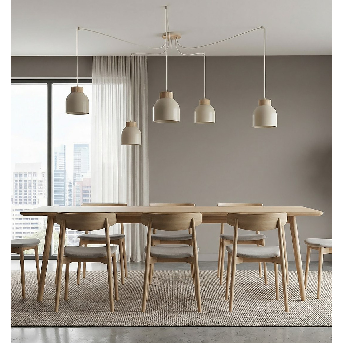 Lampada a sospensione KRU in acciaio beige e legno