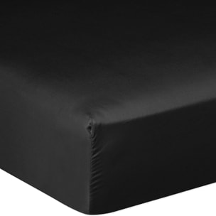 Drap Housse - Bonnet:30cm 100% Satin De Coton lavé 105 Fils Noir