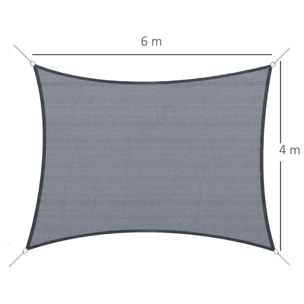 Voile d'ombrage rectangulaire 6L x 4l m HDPE gris