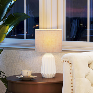 Lámpara de Mesa con Base de Cerámica y Pantalla de Lino Lámpara de Mesita de Noche de Estilo Retro con Interruptor para Dormitorio Salón E27 40W Blanco y Beige