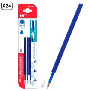 24 PACCHI DI RICAMBIO PER PENNA CANCELLABILE BLU 3 Uds.