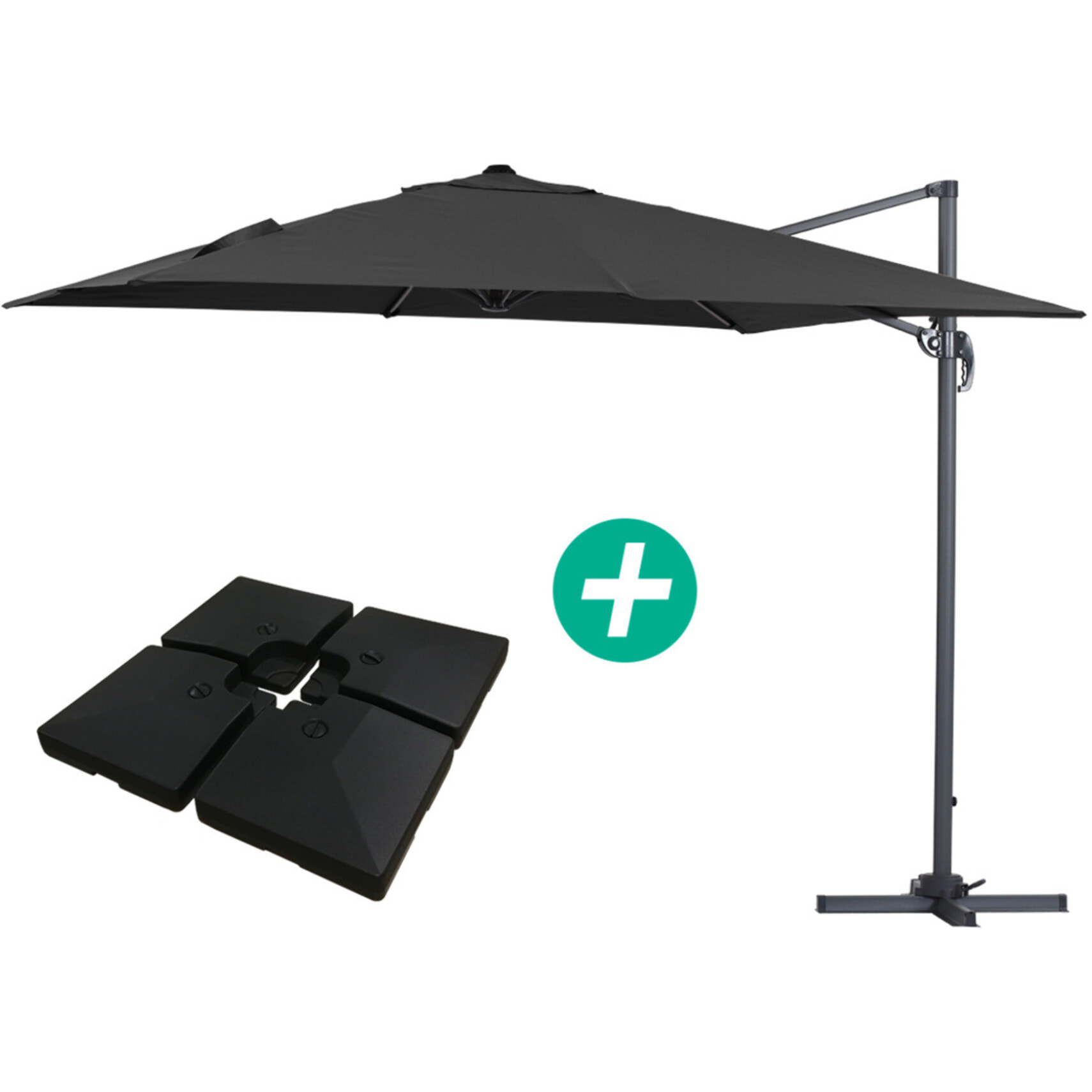 Parasol jardin déporté Alu "Sun 3" - Carré - 3 x 3 m - Noir - Dalles incluses