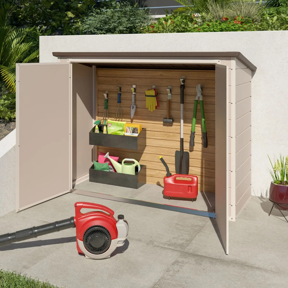 Abri de jardin résine beige Trigano 1,46 m² + kit d'ancrage