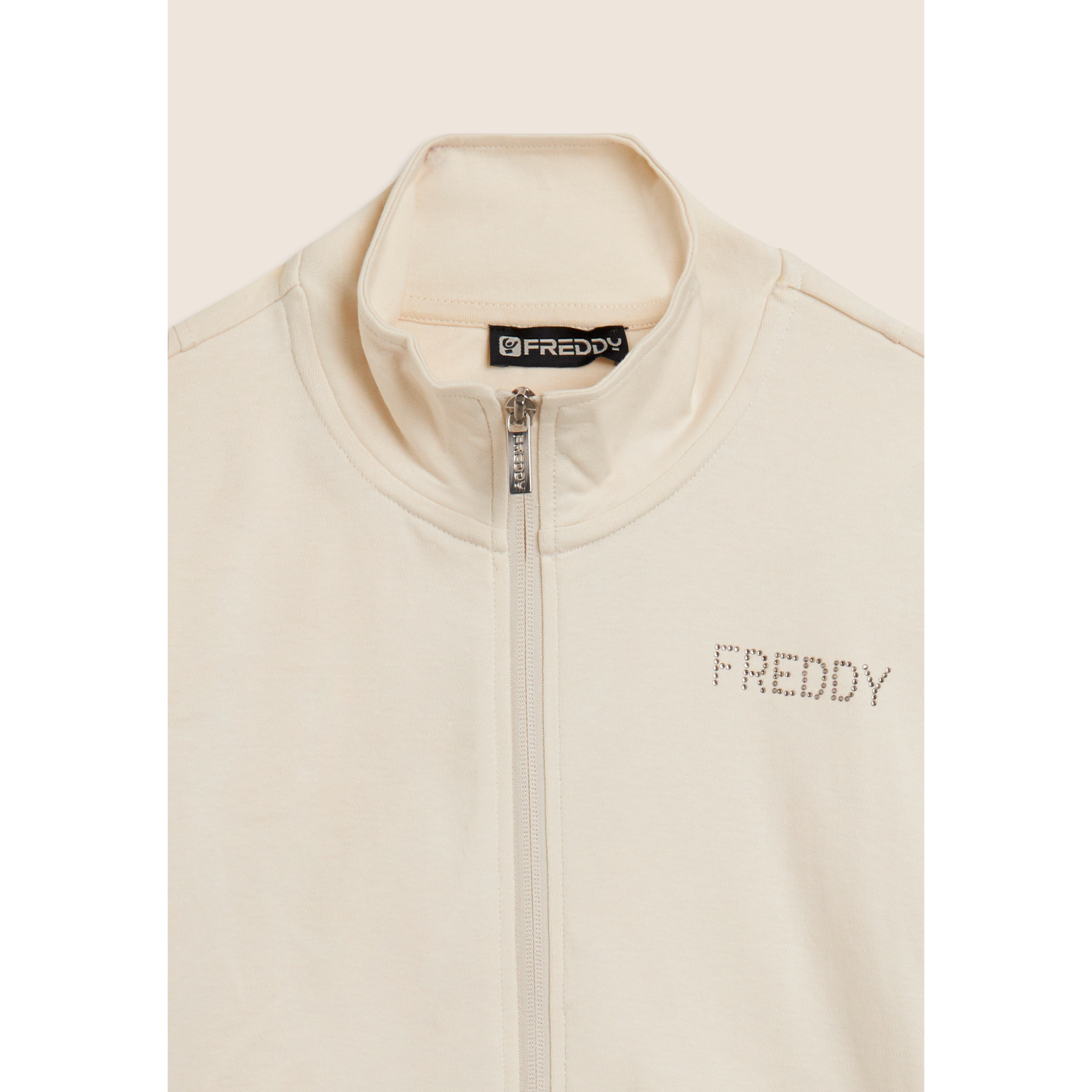 Tuta con zip e collo alto, logo con strass