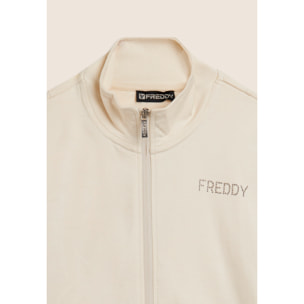 Tuta con zip e collo alto, logo con strass