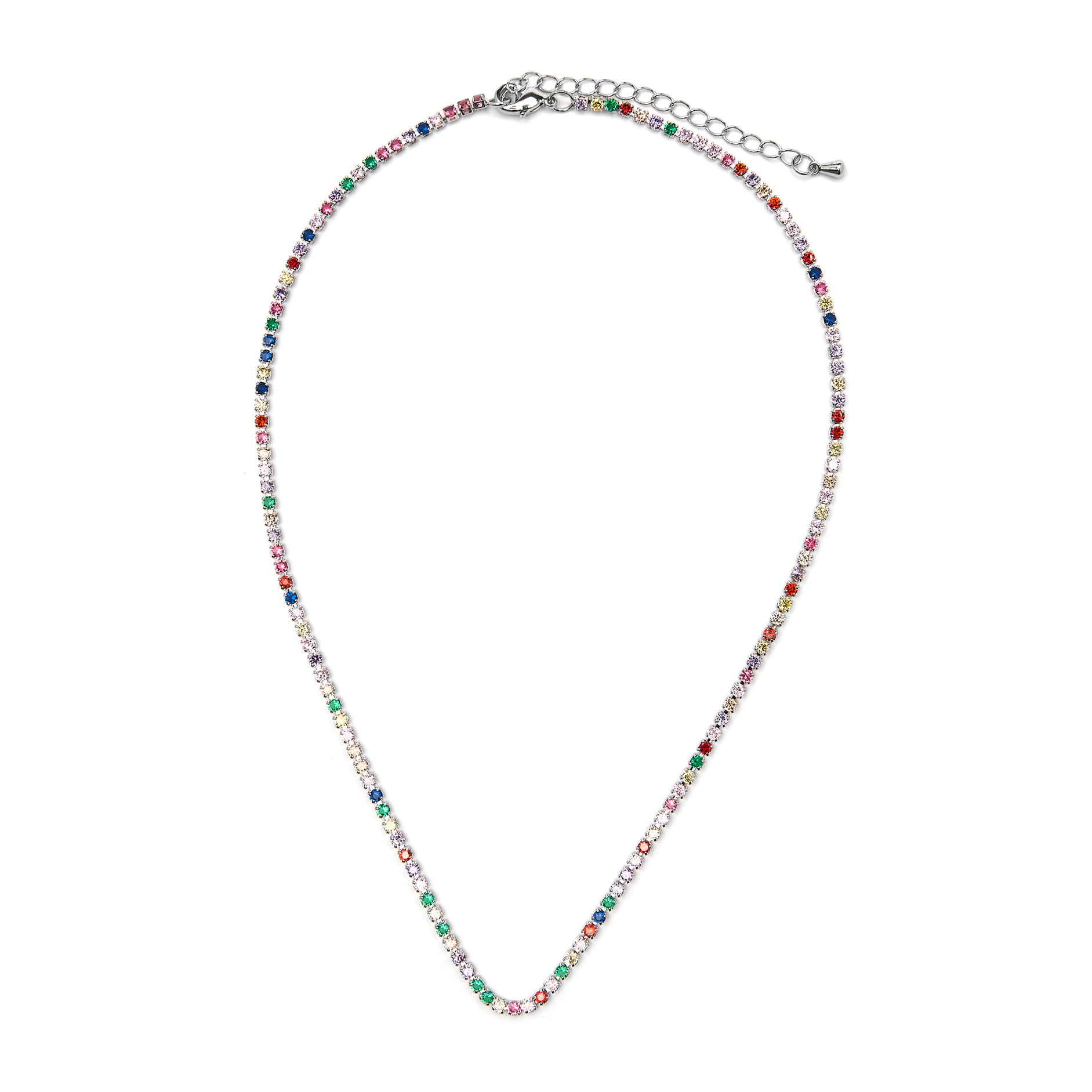 Collar con Circonita Multicolor acabado plata