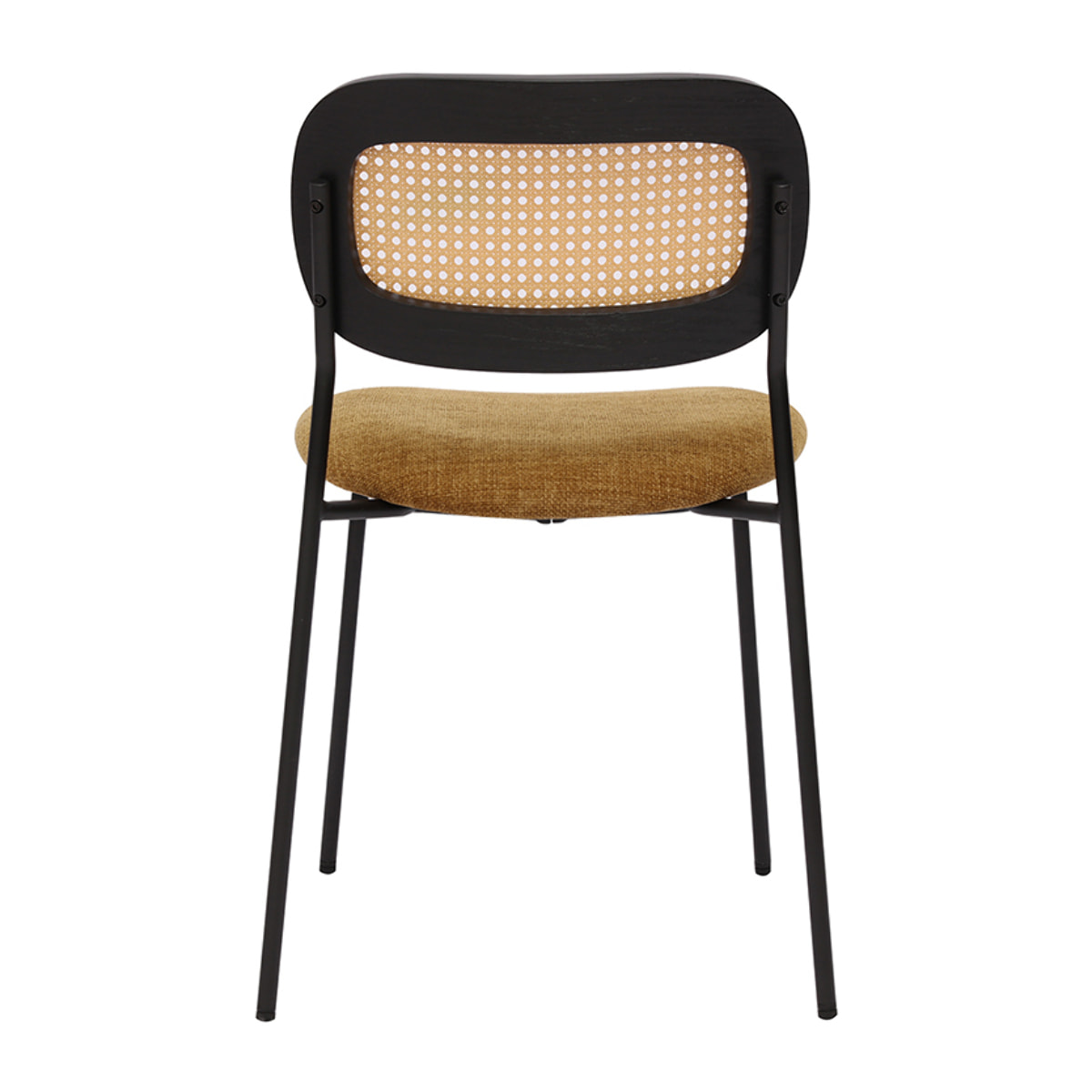Chaises design en tissu effet velours texturé bronze, métal noir et cannage rotin (lot de 2) MIRANDA