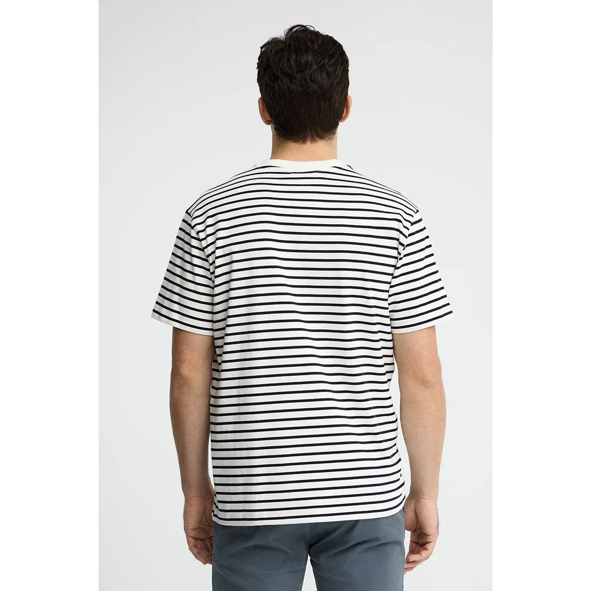 Polo a righe ecrù e blu marino fit ampio con logo Rigby Go