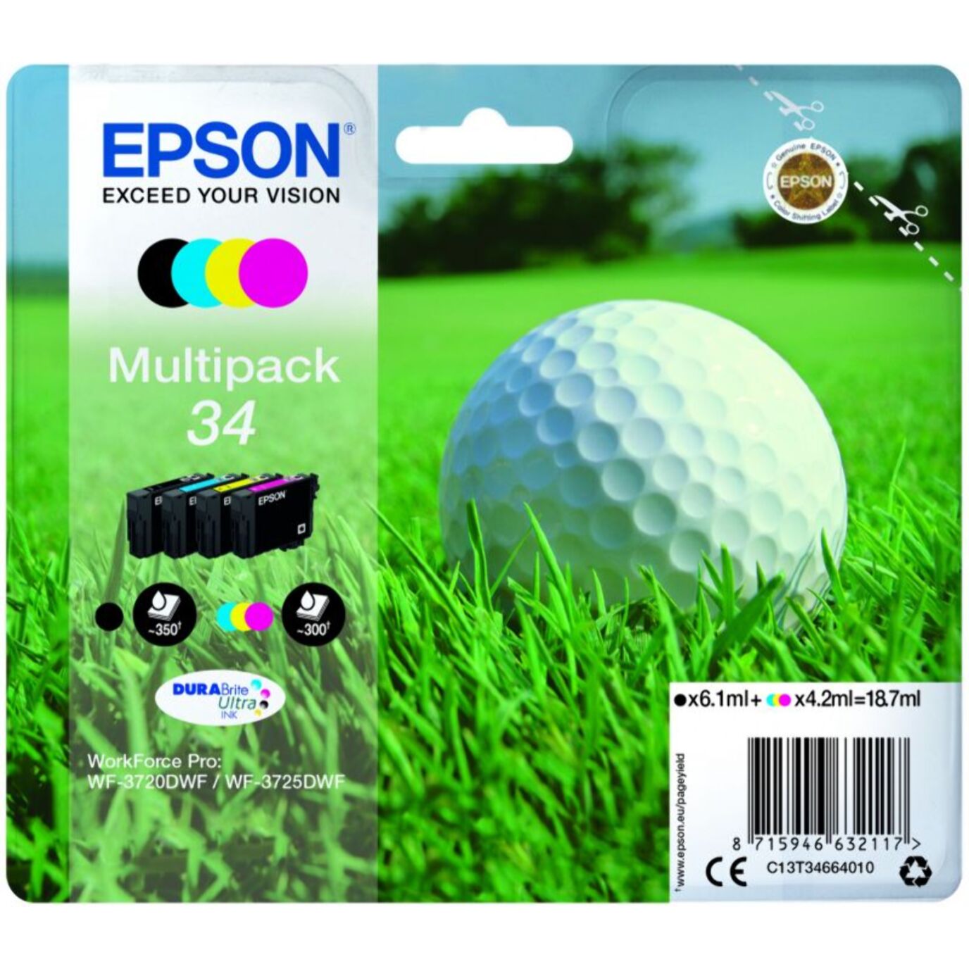 Cartouche d'encre EPSON Pack Multipack 4 Originales T3466 Série Balle de golf (Noir + 3 Couleurs) - C13T34664010