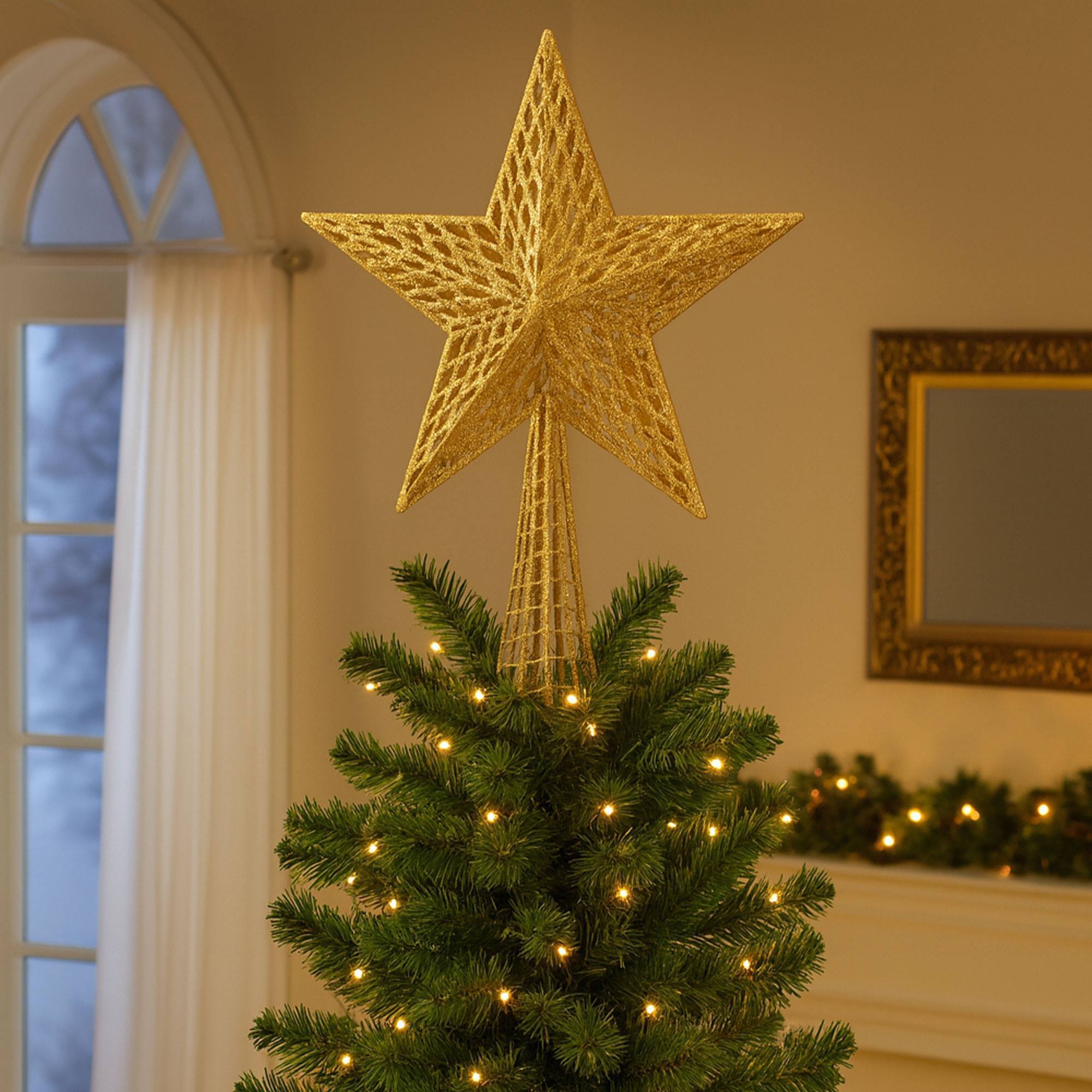 estrella de árbol de navidad brillante h.38cm en color oro