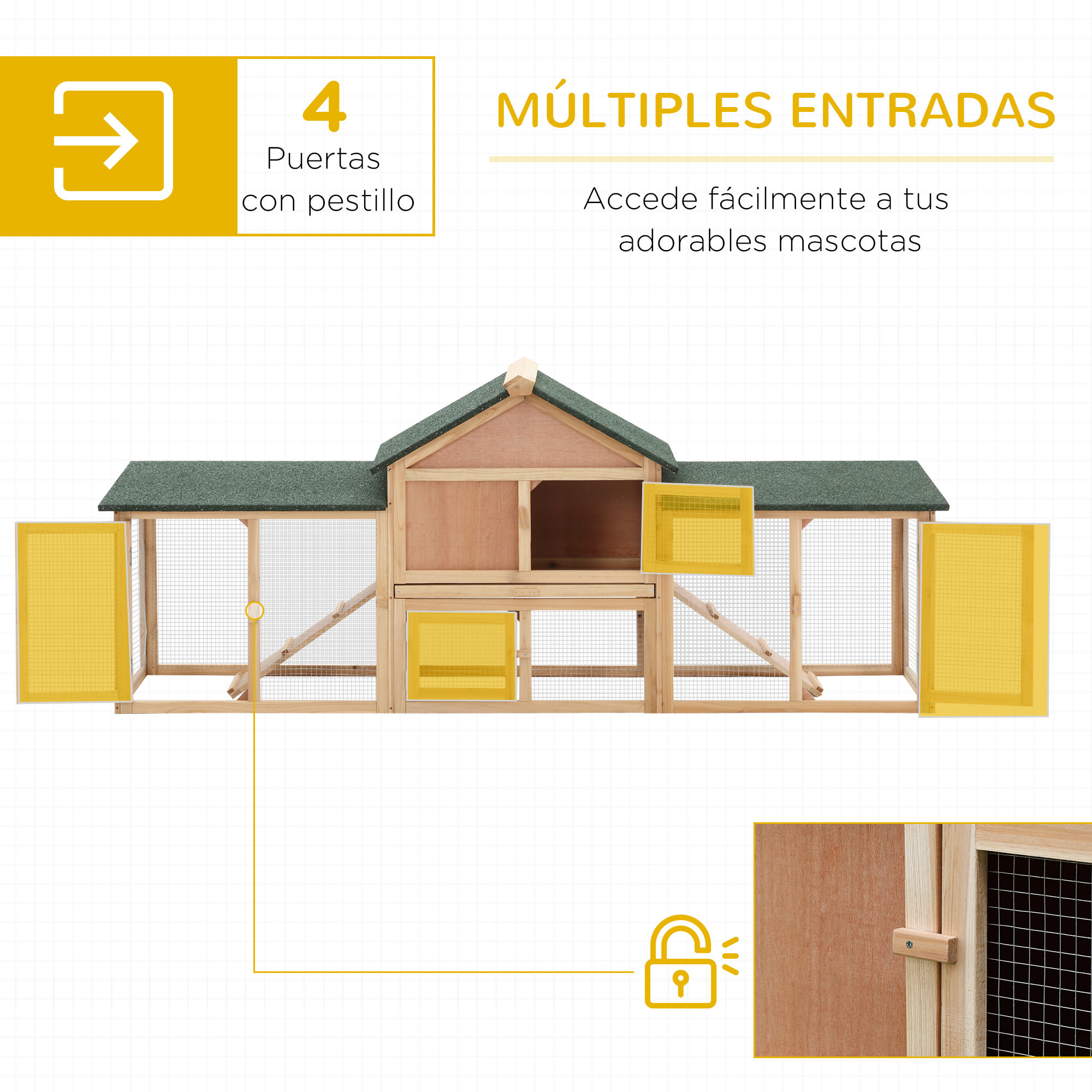 Conejera de Madera de Abeto 210x45,5x84,5cm Madera y Verde