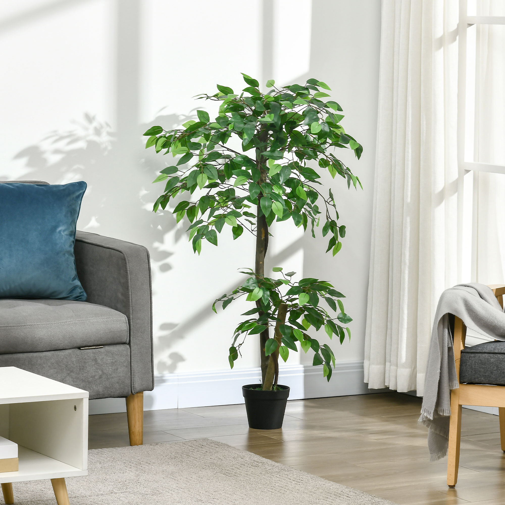 Árbol de Té Artificial 120 cm Planta Artificial con 546 Hojas Musgo y Maceta Planta Artificial Decorativa para Interior y Exterior Hogar Salón Oficina Verde