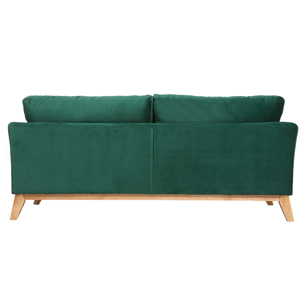 Canapé scandinave déhoussable 3 places en tissu velours vert émeraude et bois clair OSLO