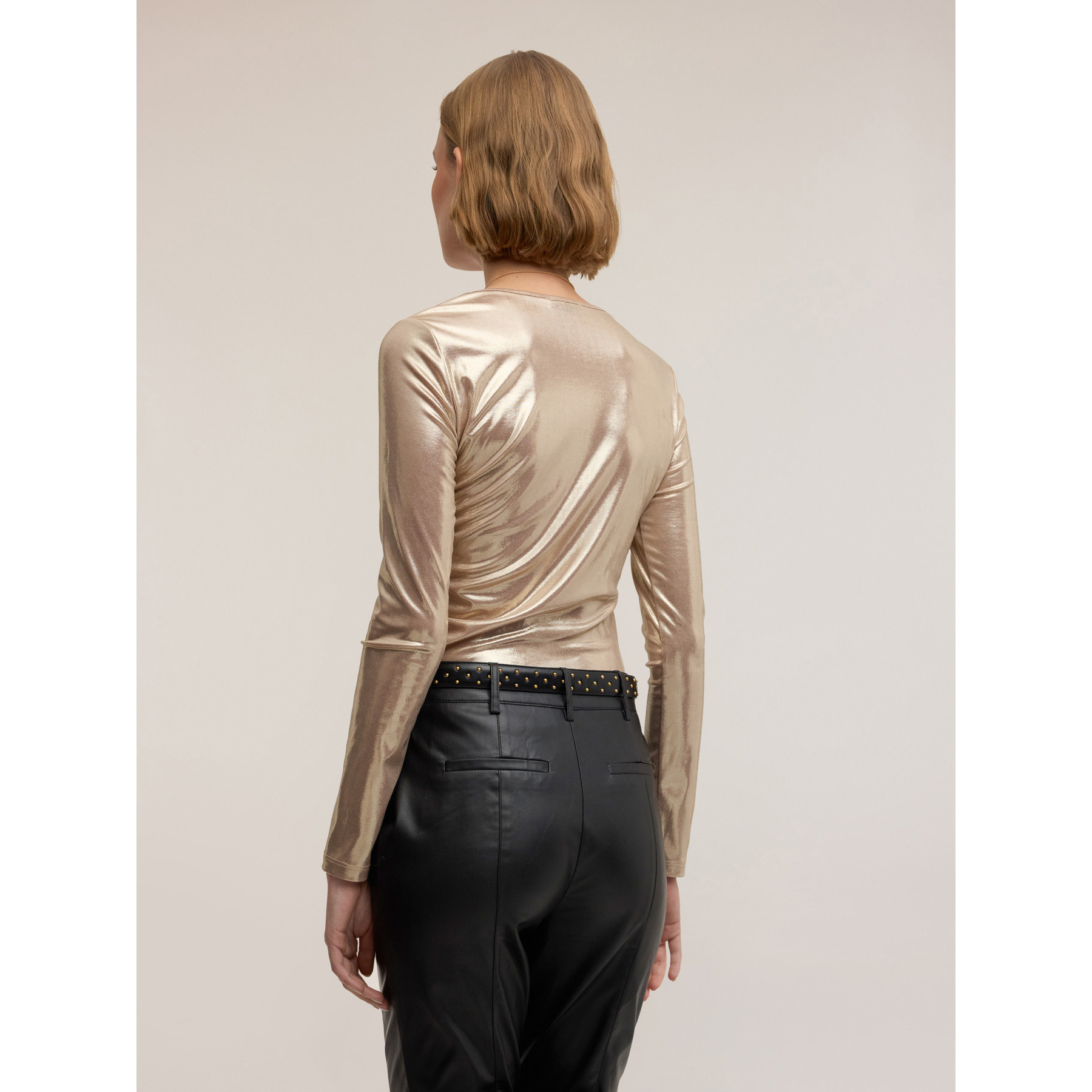 Motivi - T-shirt in jersey laminato - Oro