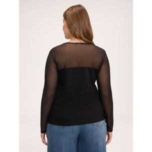 Fiorella Rubino - T-shirt in jersey e tulle - Nero