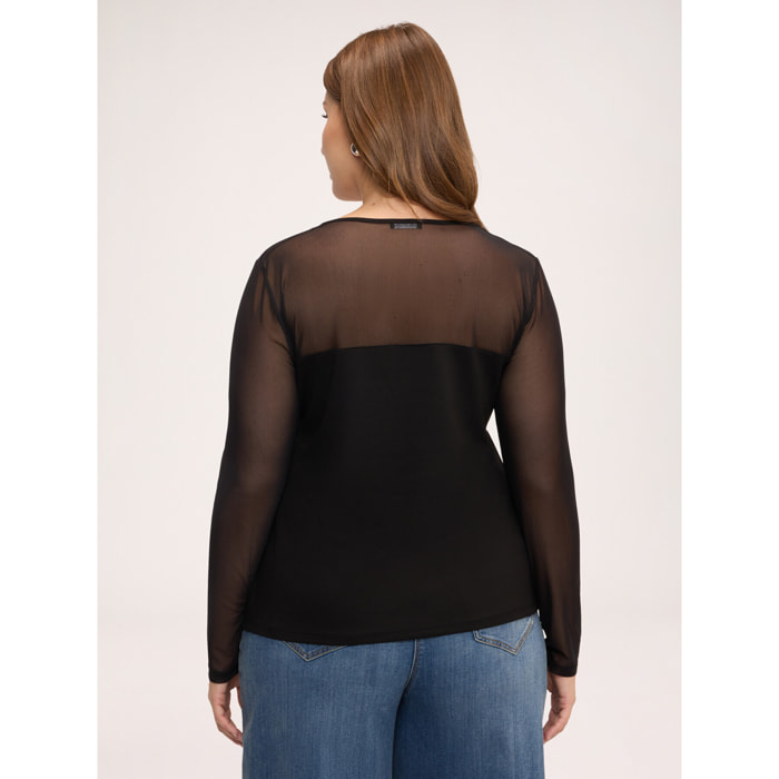 Fiorella Rubino - T-shirt in jersey e tulle - Nero