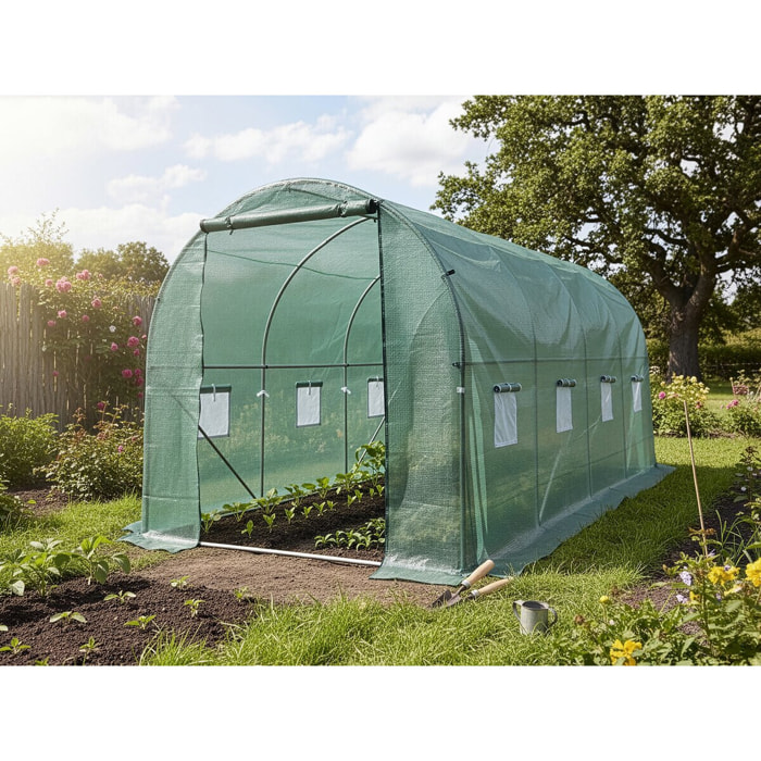 Serre tunelle de jardin 4,5 x 2 m "Lys" - 9 m² - 130g - Vert