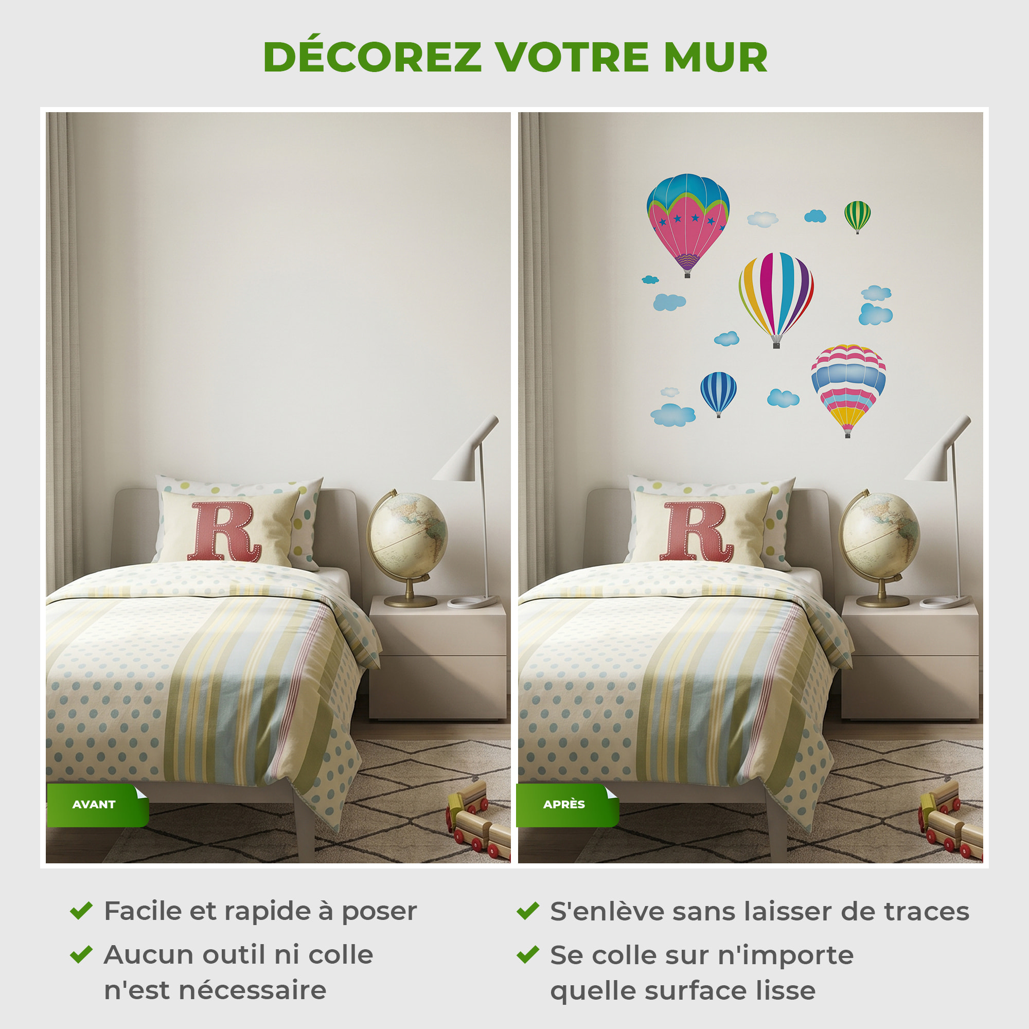 Stickers Muraux décoration adhésifs Montgolfières