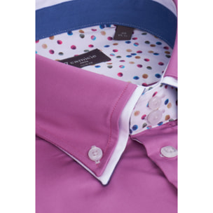 Camicia Uomo 2 Bottoni Button Down 7bottoni Doppio Coll Satin Unito Orchidea