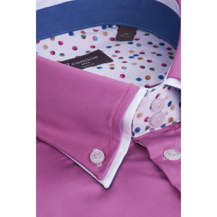 Camicia Uomo 2 Bottoni Button Down 7bottoni Doppio Coll Satin Unito Orchidea