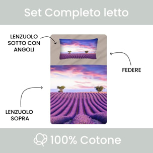 Completo lenzuola singolo in cotone con stampa alta qualità, set letto con lenzuolo sopra, sotto con angoli e federa, morbido e traspirante per pelli sensibili, colori brillanti e resistenti ai lavaggi, certificato OEKO-TEX, comfort quotidiano
