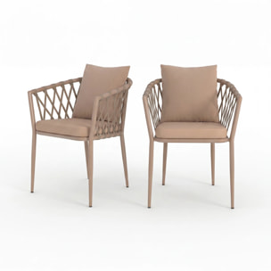 Lot de 2 chaises de jardin en métal et tissu taupe - Dulcy