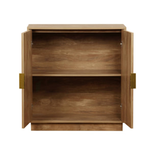 Buffet exotique 2 portes. effet bois de manguier rainuré. buffet haut. vaisselier. poignées en métal doré. L 80 x P 40 x H 85cm
